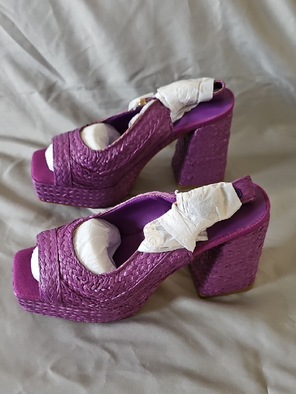 Woven Purple Platform Slingback Heels Size 7 - Picture 3 of 9